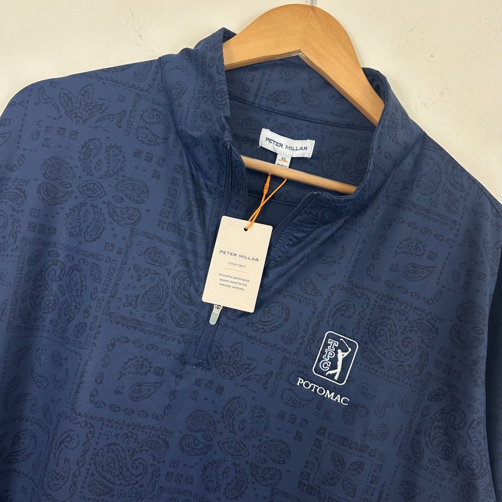 Peter Millar Crown Sport TPC Potomac Perth Delos Paisley 1/4 Zip Golf Blue XL